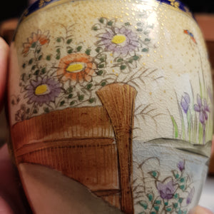 Japanese Pair Of Geisha & Garden Panel Hand Painted Satsuma Porcelain Vases Antique Meiji circa 1910