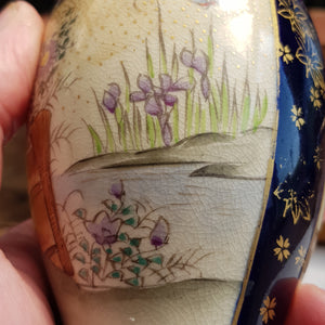 Japanese Pair Of Geisha & Garden Panel Hand Painted Satsuma Porcelain Vases Antique Meiji circa 1910