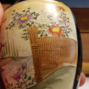 Japanese Pair Of Geisha & Garden Panel Hand Painted Satsuma Porcelain Vases Antique Meiji circa 1910