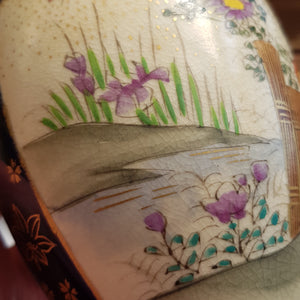 Japanese Pair Of Geisha & Garden Panel Hand Painted Satsuma Porcelain Vases Antique Meiji circa 1910