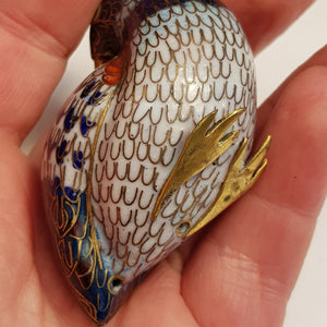 Good Pair Of Chinese Miniature Cloisonne Quail Bird Figurines Antique circa 1910