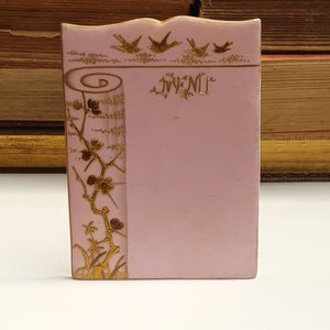 Rare Pointons Blush Glazed Gold Blossom Bird Decorated Table Menu Antique c1920