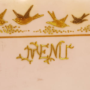 Rare Pointons Blush Glazed Gold Blossom Bird Decorated Table Menu Antique c1920