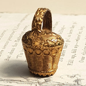 14k Gold Cairngorm Citrine Set Oak Leaf Decorated Miniature Egg Basket Fob Pendant Seal Antique Georgian circa 1820's