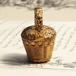 14k Gold Cairngorm Citrine Set Oak Leaf Decorated Miniature Egg Basket Fob Pendant Seal Antique Georgian circa 1820's