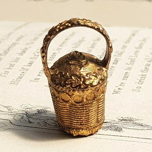 14k Gold Cairngorm Citrine Set Oak Leaf Decorated Miniature Egg Basket Fob Pendant Seal Antique Georgian circa 1820's