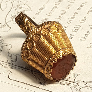 14k Gold Cairngorm Citrine Set Oak Leaf Decorated Miniature Egg Basket Fob Pendant Seal Antique Georgian circa 1820's