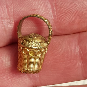 14k Gold Cairngorm Citrine Set Oak Leaf Decorated Miniature Egg Basket Fob Pendant Seal Antique Georgian circa 1820's