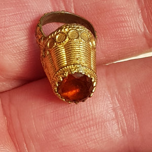 14k Gold Cairngorm Citrine Set Oak Leaf Decorated Miniature Egg Basket Fob Pendant Seal Antique Georgian circa 1820's
