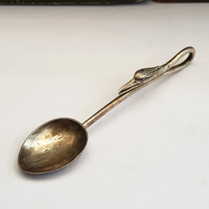 Rare Sterling Silver Heron Figure Handled Tea Spoon Antique London Import circa 1924