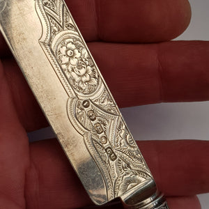 Superb Sterling Silver Mother Of Pearl Handled Fruit Cutlery Duo Birmingham circa 1870
