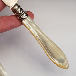 Superb Sterling Silver Mother Of Pearl Handled Fruit Cutlery Duo Birmingham circa 1870