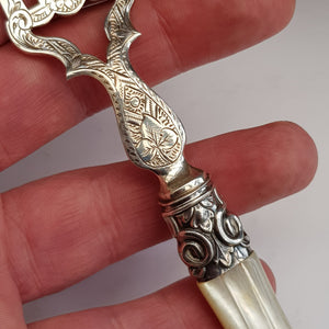 Superb Sterling Silver Mother Of Pearl Handled Fruit Cutlery Duo Birmingham circa 1870