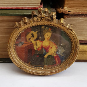 Gouache On Board Miniature Painting Of Girl At Blacksmiths Forge Antique Georgian circa 1820