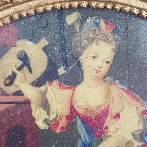 Gouache On Board Miniature Painting Of Girl At Blacksmiths Forge Antique Georgian circa 1820