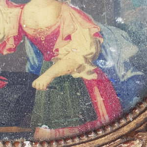 Gouache On Board Miniature Painting Of Girl At Blacksmiths Forge Antique Georgian circa 1820