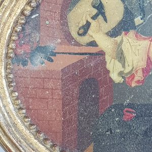 Gouache On Board Miniature Painting Of Girl At Blacksmiths Forge Antique Georgian circa 1820