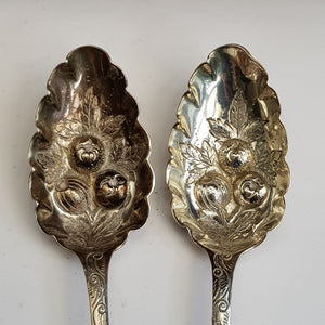 Sterling Silver Rare Pair Of Repousse Berry Spoons Antique Georgian London circa 1765