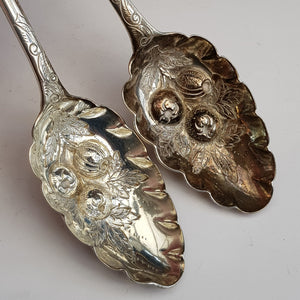 Sterling Silver Rare Pair Of Repousse Berry Spoons Antique Georgian London circa 1765
