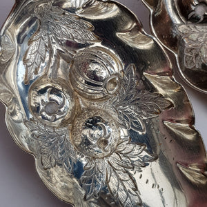 Sterling Silver Rare Pair Of Repousse Berry Spoons Antique Georgian London circa 1765