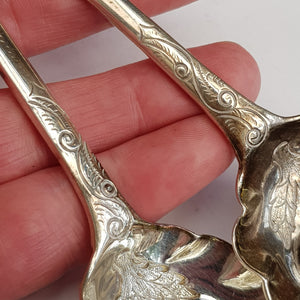 Sterling Silver Rare Pair Of Repousse Berry Spoons Antique Georgian London circa 1765