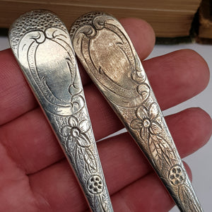 Sterling Silver Rare Pair Of Repousse Berry Spoons Antique Georgian London circa 1765