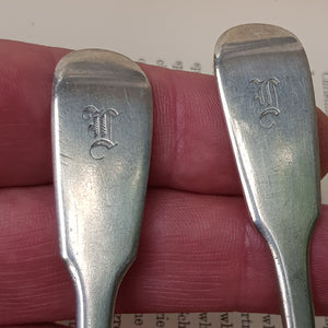 Sterling Silver Pair Of Fiddle Pattern Egg Spoons Antique Victorian London circa 1839