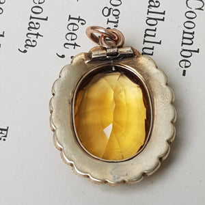 9k Gold Mounted Citrine And Pearl Pendant Antique Victorian Circa 1870