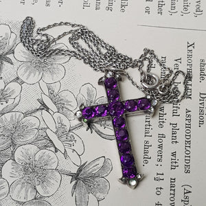 Sterling Silver Mounted Amethyst And Rock Crystal Cross Pendant Antique Victorian circa 1860's
