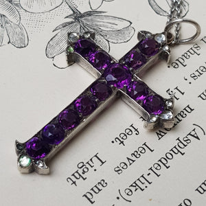 Sterling Silver Mounted Amethyst And Rock Crystal Cross Pendant Antique Victorian circa 1860's