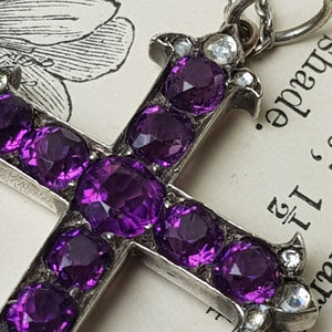 Sterling Silver Mounted Amethyst And Rock Crystal Cross Pendant Antique Victorian circa 1860's