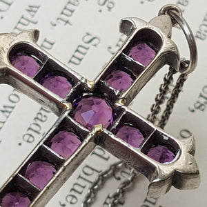 Sterling Silver Mounted Amethyst And Rock Crystal Cross Pendant Antique Victorian circa 1860's