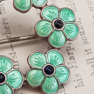 Denmark Sterling Silver Green Enamel Daisy Flower Halo Brooch Antique circa 1910