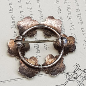 Denmark Sterling Silver Green Enamel Daisy Flower Halo Brooch Antique circa 1910