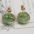 14k Gold Mounted Pair Of Apple Jade Cabochon Ear Studs Vintage circa 1960's