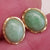 14k Gold Mounted Pair Of Apple Jade Cabochon Ear Studs Vintage circa 1960's