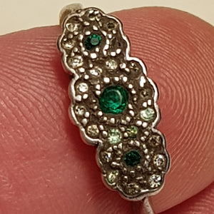 9k Gold And Silver Green & White Paste Daisy Flower Ring Antique Art Deco circa 1920's