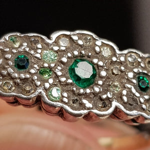 9k Gold And Silver Green & White Paste Daisy Flower Ring Antique Art Deco circa 1920's