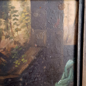 Oil On Board Painting Of Dog Protecting Expired Child From Eagle Antique circa 1800