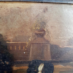 Rare Oil On Board Painting Of Dog Pulling A Drowned Child From Lake Antique circa 1800