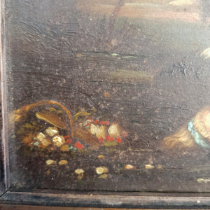 Rare Oil On Board Painting Of Dog Pulling A Drowned Child From Lake Antique circa 1800