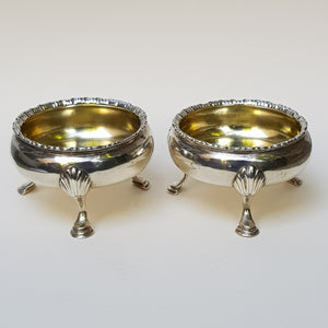 Sterling Silver Rare Pair Of Three Footed Table Salts Antique Georgian London Circa 1780