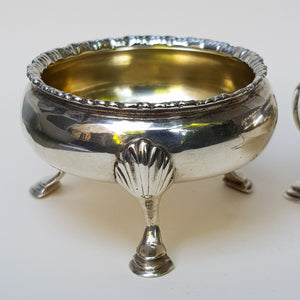 Sterling Silver Rare Pair Of Three Footed Table Salts Antique Georgian London Circa 1780