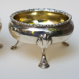 Sterling Silver Rare Pair Of Three Footed Table Salts Antique Georgian London Circa 1780