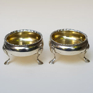 Sterling Silver Rare Pair Of Three Footed Table Salts Antique Georgian London Circa 1780