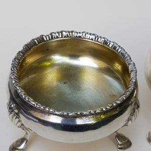 Sterling Silver Rare Pair Of Three Footed Table Salts Antique Georgian London Circa 1780