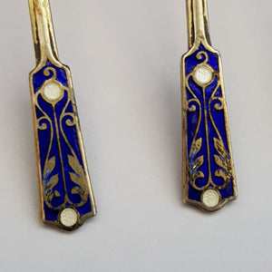 Sterling Silver Enamel Finished Art Nouveau Blue Bell Pattern Set of x4 Tea Spoons Birmingham circa 1968