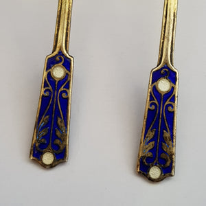 Sterling Silver Enamel Finished Art Nouveau Blue Bell Pattern Set of x4 Tea Spoons Birmingham circa 1968