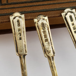 Sterling Silver Enamel Finished Art Nouveau Blue Bell Pattern Set of x4 Tea Spoons Birmingham circa 1968