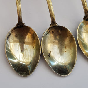 Sterling Silver Enamel Finished Art Nouveau Blue Bell Pattern Set of x4 Tea Spoons Birmingham circa 1968
